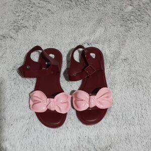 MELISSA  Sandals Size 8 with Pink Bow and BURGUNDY  Straps